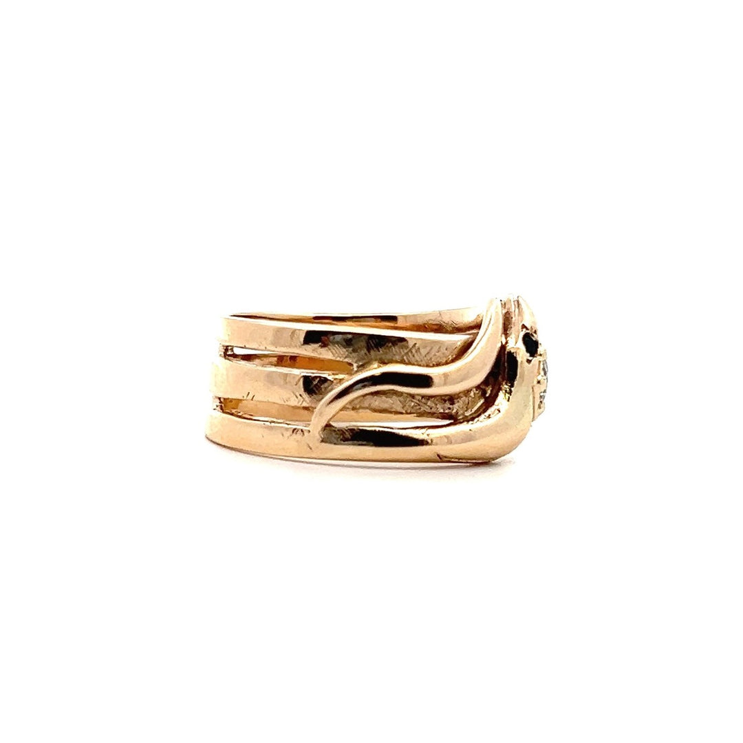Estate 14K Yellow Gold 0.33CTW Diamond & Emerald Snake Motif Vintage Ring