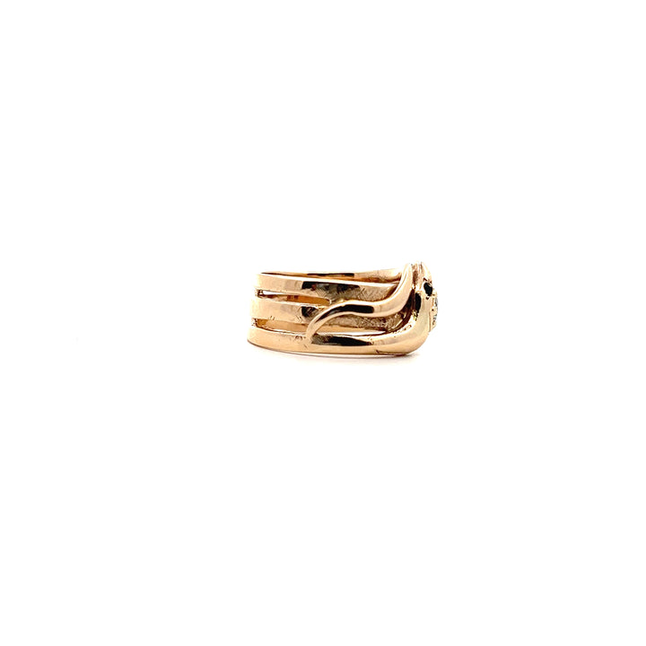 Estate 14KT Yellow Gold Diamond & Emerald Three-Row Snake Motif Ring, Vintage