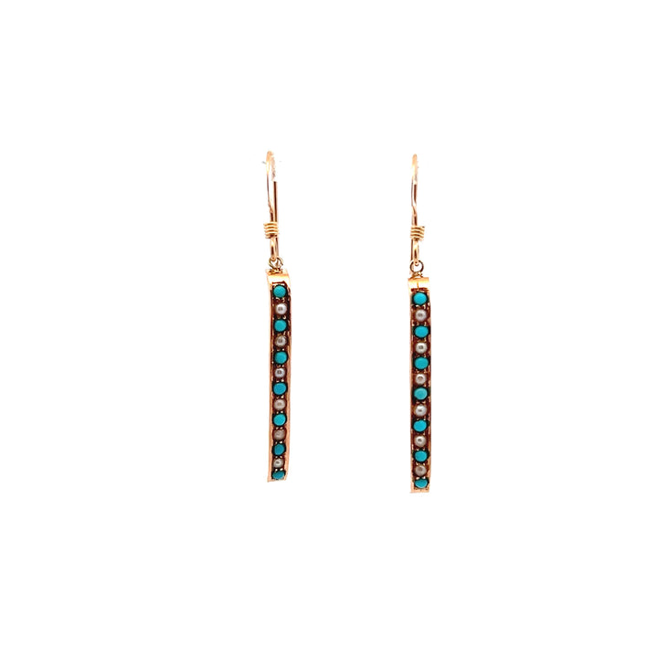 14KT Yellow Gold Seed Pearl & Turquoise Drop Earrings