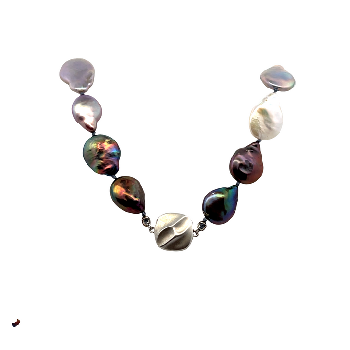 Estate Sterling Silver Multicolored Coin Pearl Necklace
