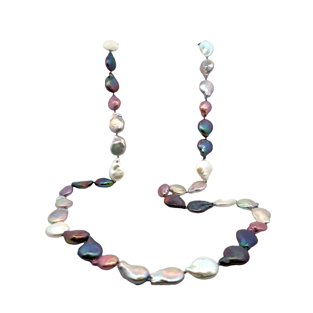 Estate Sterling Silver Multicolored Coin Pearl Necklace