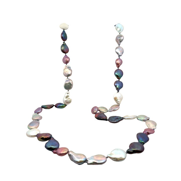 Estate Sterling Silver Multicolored Coin Pearl Necklace