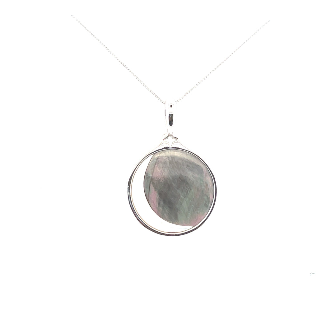 Estate Sterling Silver Mother of Pearl Moon Pendant