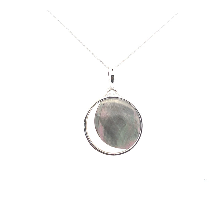 Estate Sterling Silver Mother of Pearl Moon Pendant