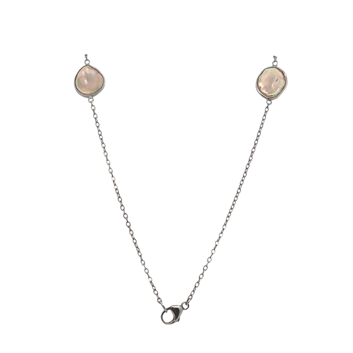 Estate Sterling Silver Baroque Coin Pearl Station Necklace