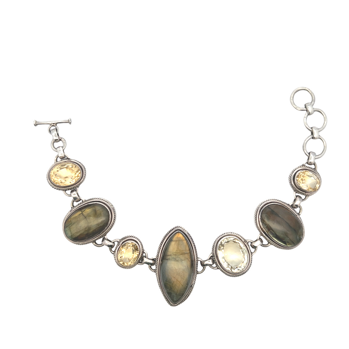 Estate Sterling Silver Labradorite & Citrine Bracelet