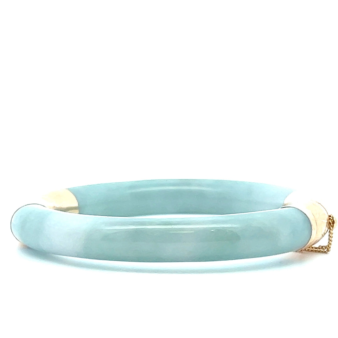 Estate 14KT Yellow Gold Undyed Jadeite Bangle, Vintage