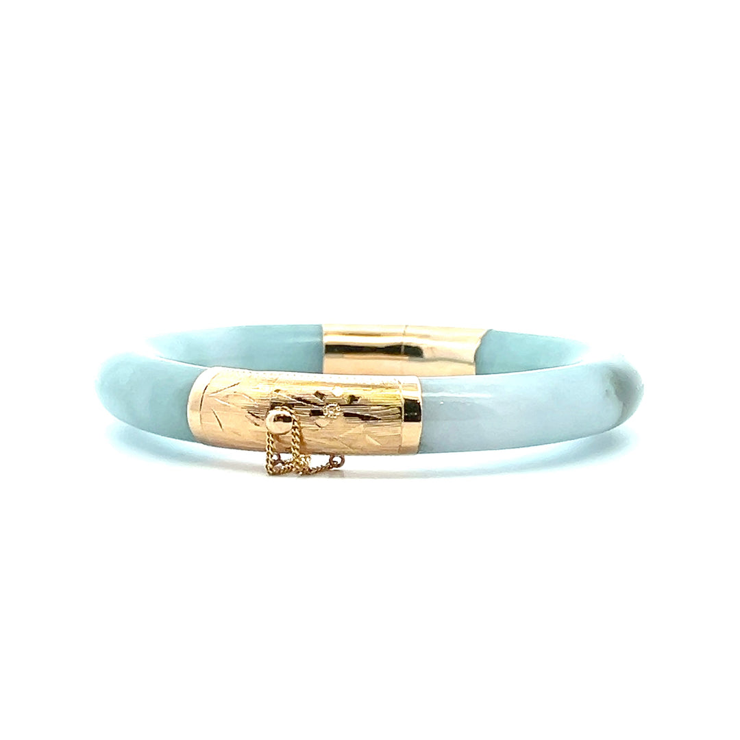 Estate 14K Yellow Gold Undyed Jade Vintage Bangle Bracelet