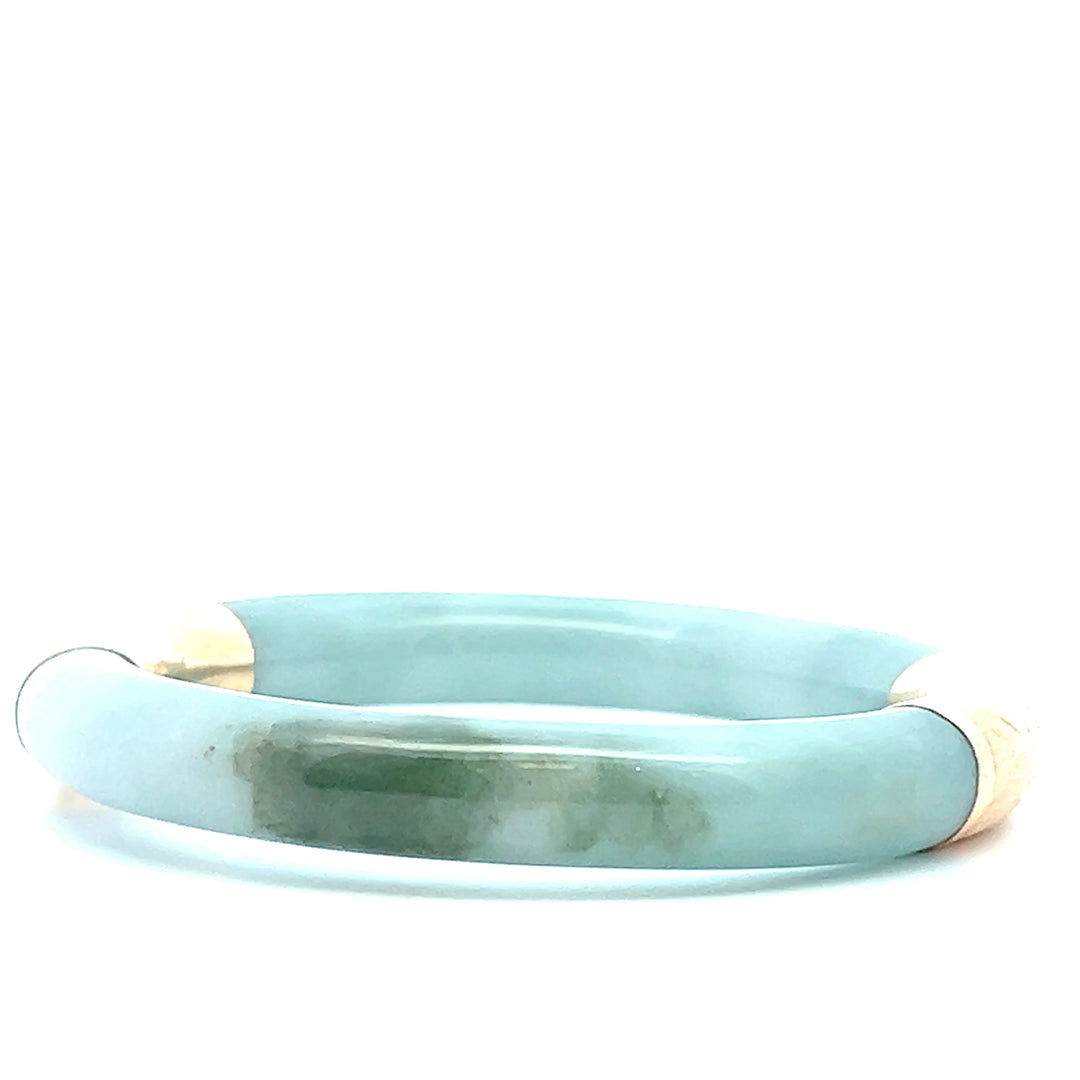 Estate 14KT Yellow Gold Undyed Jadeite Bangle, Vintage