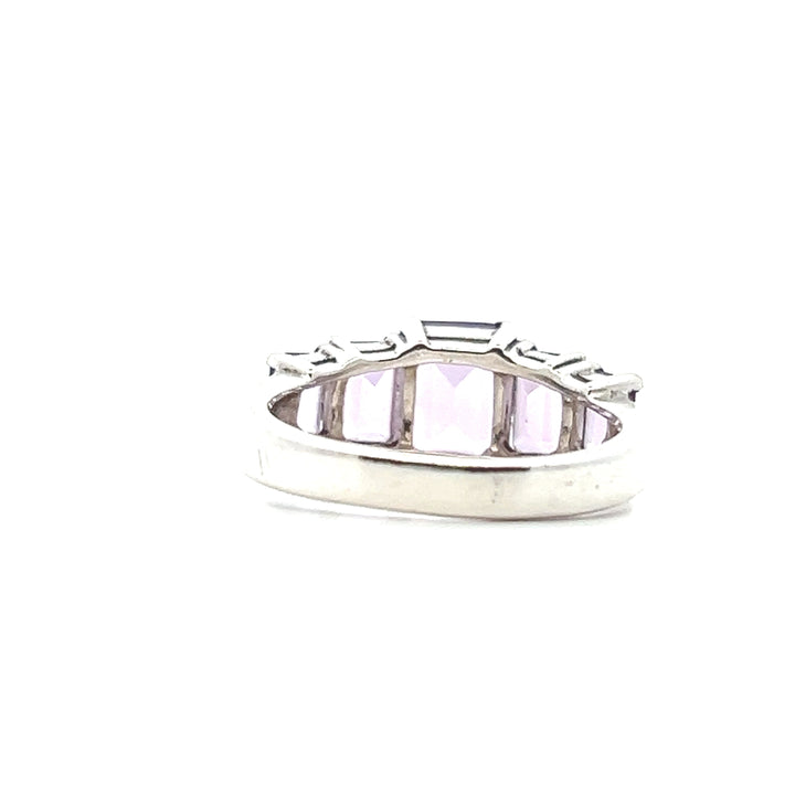 Estate Sterling Silver Rectangular Step Cut Amethyst Five-Stone Ring