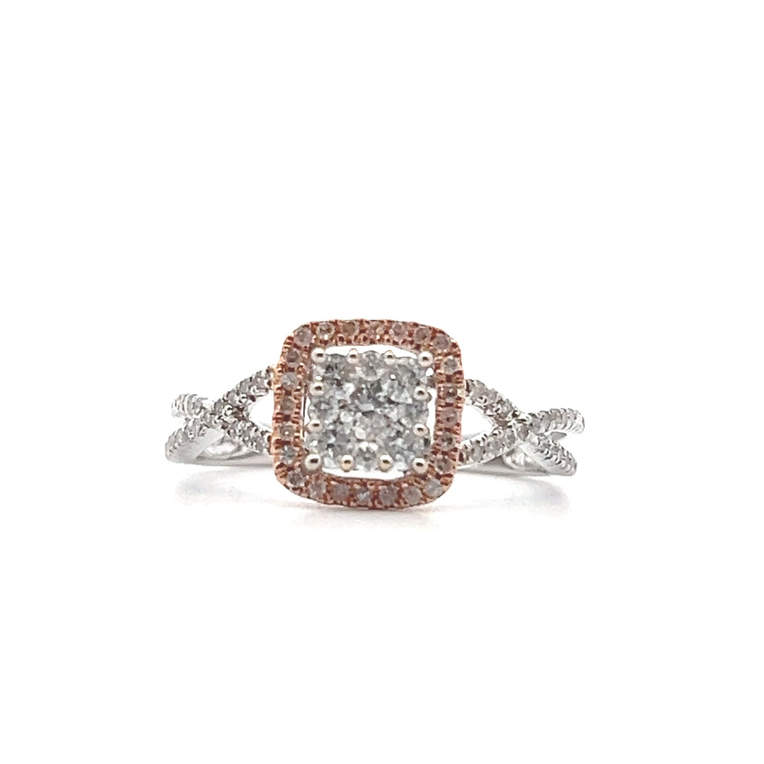 Estate 10KT White & Rose Gold Illusion Diamond Ring
