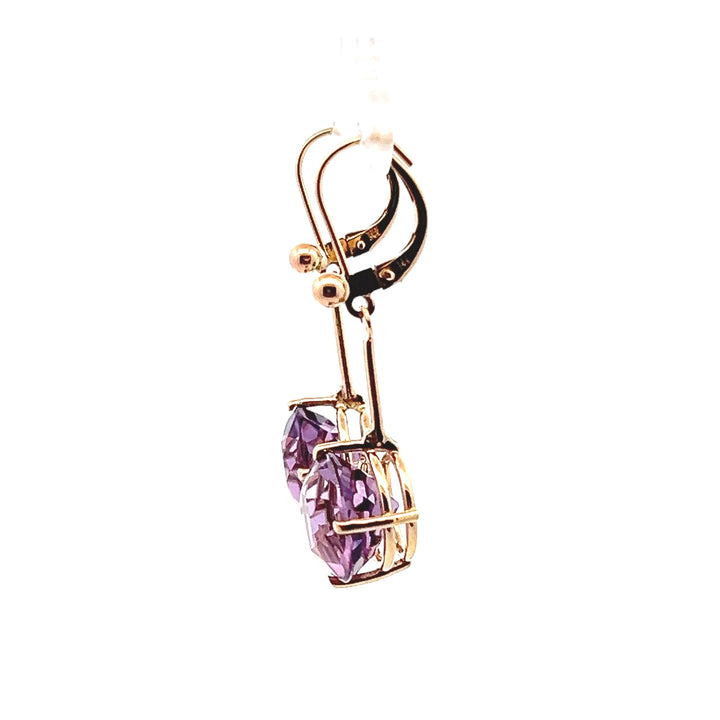 Estate 14K Yellow Gold 11.94CTW Amethyst Solitaire Drop Earrings