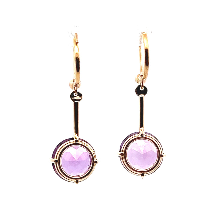 Estate 14KT Yellow Gold Round Amethyst Bar Dangle Earrings, Vintage