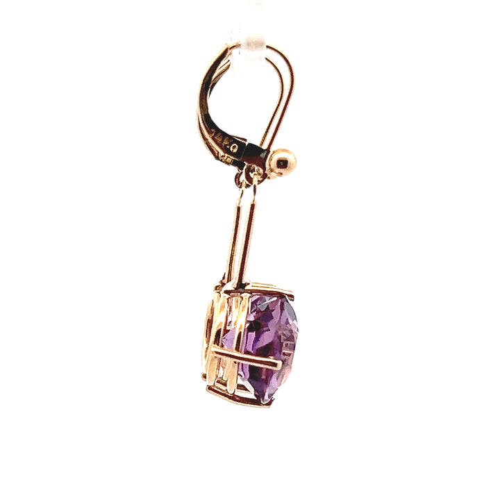 Estate 14KT Yellow Gold Round Amethyst Bar Dangle Earrings, Vintage