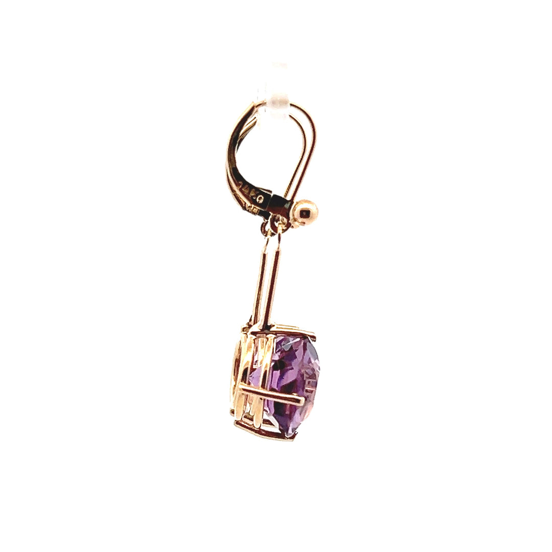 Estate 14K Yellow Gold 11.94CTW Amethyst Solitaire Drop Earrings