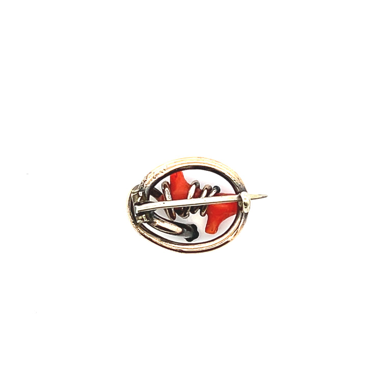 Estate 10KT Yellow Gold Coral Branch Good Luck Pin, ca. 1860's