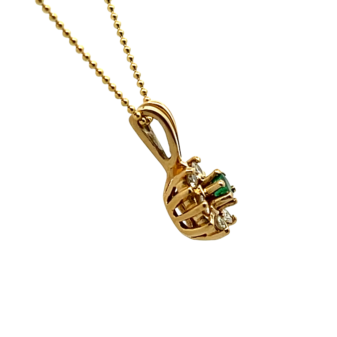 Estate 14KT Yellow Gold Round Emerald & Diamond Cluster Pendant, ca. 1990's
