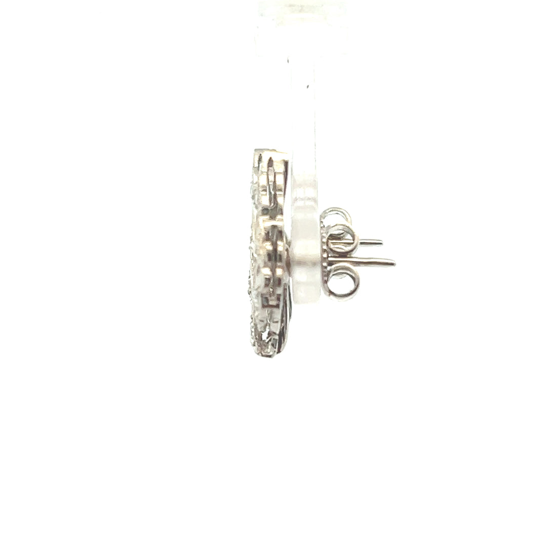 Estate 14KT White Gold Diamond Leaf Studs