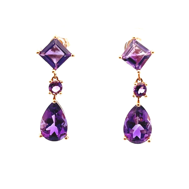 Estate 14KT Yellow Gold Multi-Cut Amethyst Dangle Studs