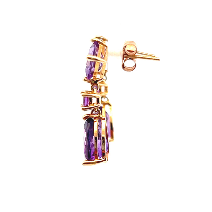 Estate 14KT Yellow Gold Multi-Cut Amethyst Dangle Studs