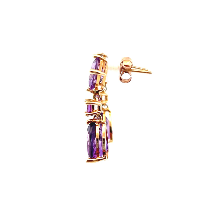 Estate 14K Yellow Gold 3.70CTW Multi-Shape Amethyst Drop Earrings