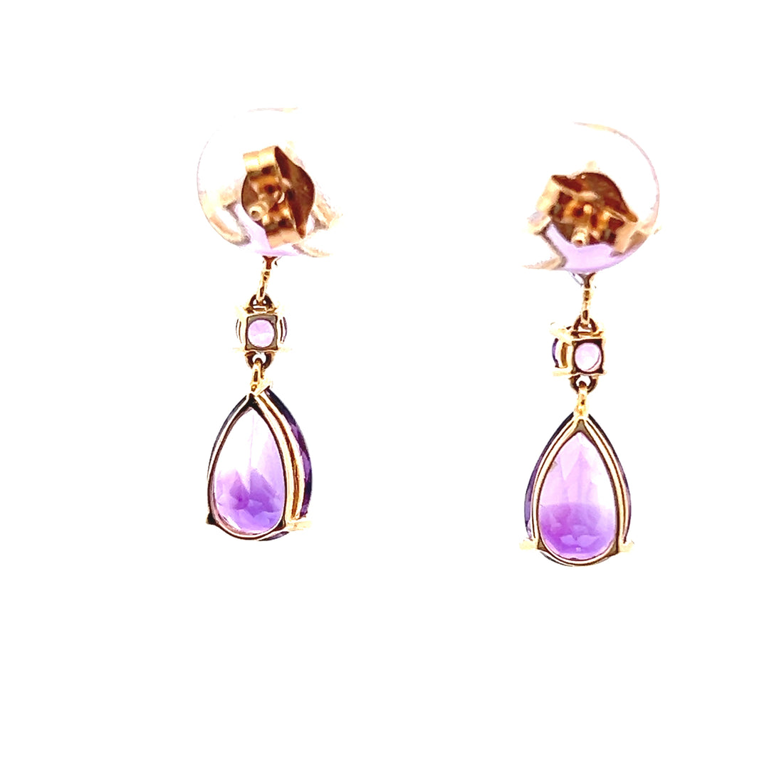 Estate 14KT Yellow Gold Multi-Cut Amethyst Dangle Studs
