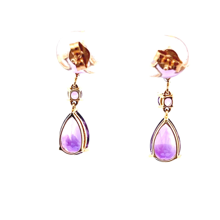 Estate 14KT Yellow Gold Multi-Cut Amethyst Dangle Studs