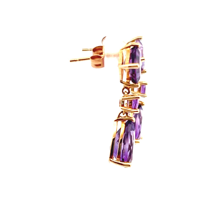 Estate 14KT Yellow Gold Multi-Cut Amethyst Dangle Studs