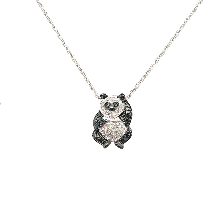 Estate Sterling Silver Diamond Panda Pendant Necklace