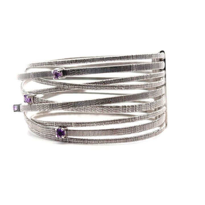 Estate Sterling Silver Round Amethyst Multi-Wire Cuff, Vintage