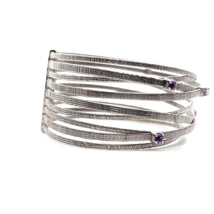 Estate Sterling Silver Round Amethyst Multi-Wire Cuff, Vintage