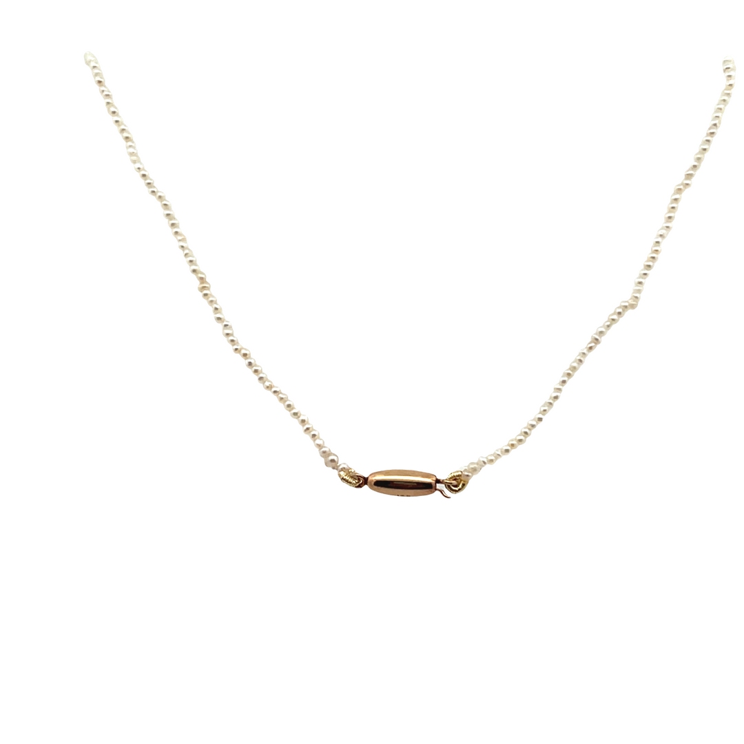Estate 14KT Yellow Gold Seed Pearl Necklace, Georgian