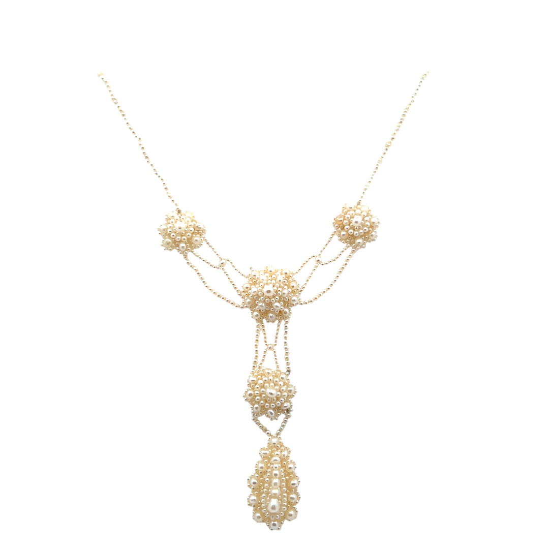 Estate 14KT Yellow Gold Seed Pearl Necklace, Georgian