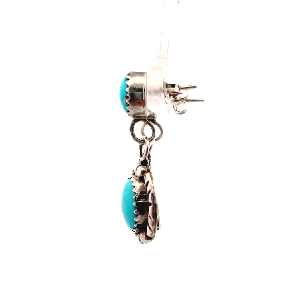 Estate Sterling Silver Oval Turquoise Drop Studs, Vintage