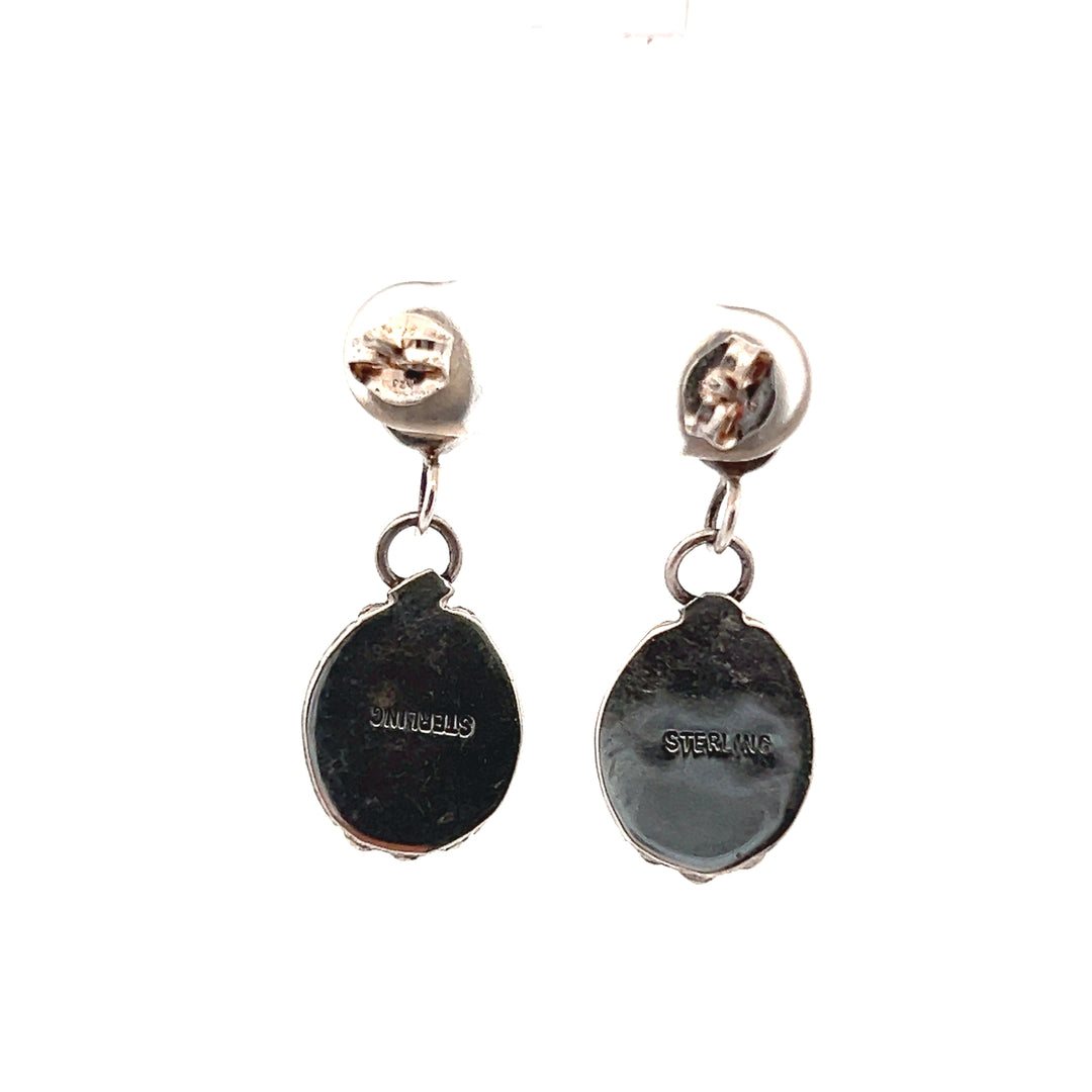 Estate Sterling Silver Oval Turquoise Drop Studs, Vintage