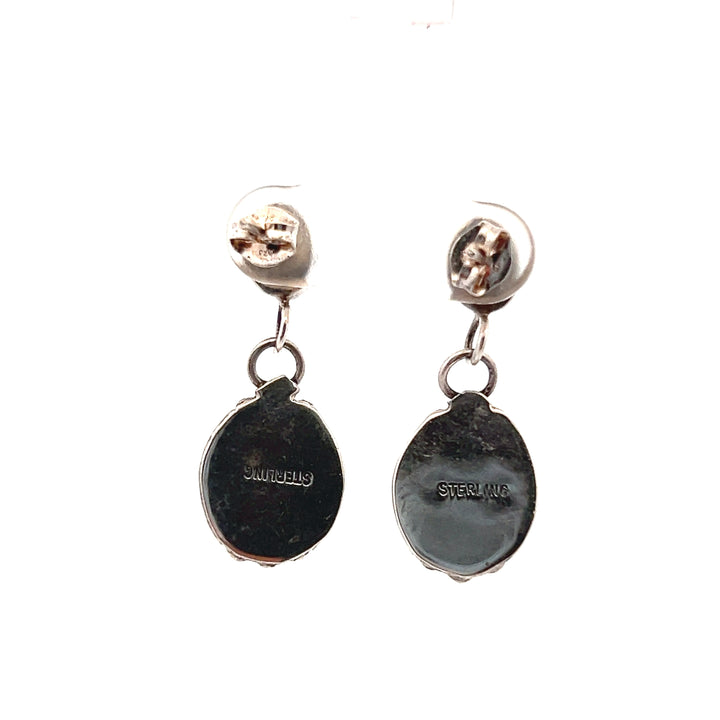 Estate Sterling Silver Oval Turquoise Drop Studs, Vintage
