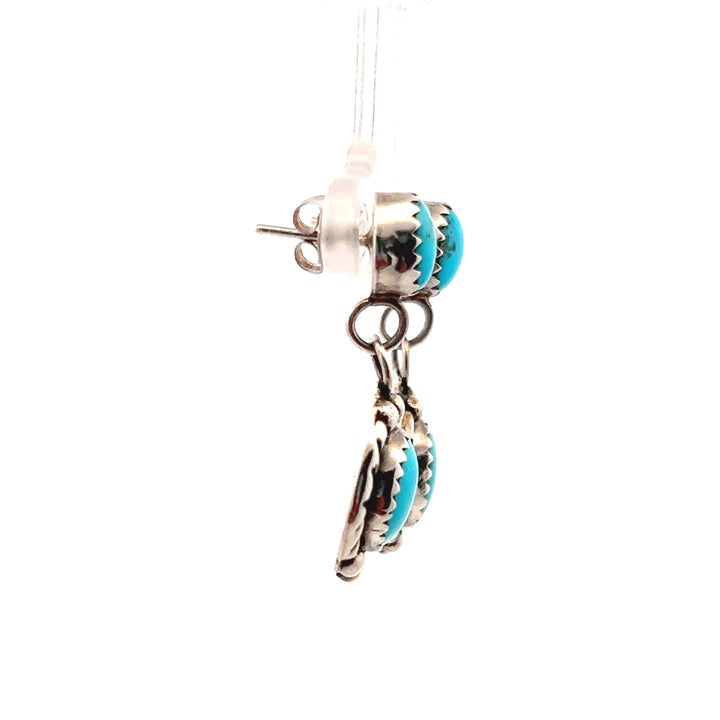 Estate Sterling Silver Oval Turquoise Drop Studs, Vintage