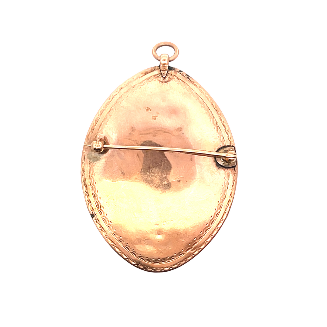 Estate 9KT Rose Gold Portrait & Pearl Framed Brooch, Edwardian