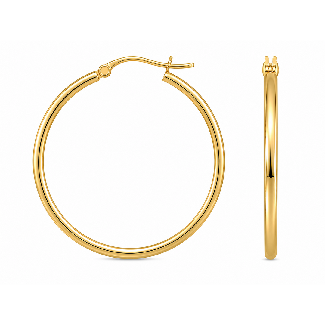 14K Yellow Gold Vermeil 2x30MM French-Lock Tube Hoop Earrings