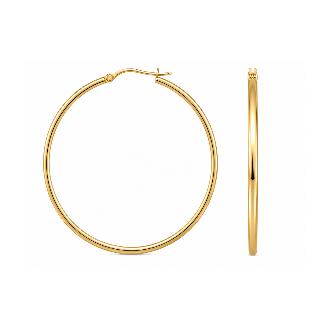 14K Yellow Gold Vermeil 2x40MM French-Lock Tube Hoop Earrings