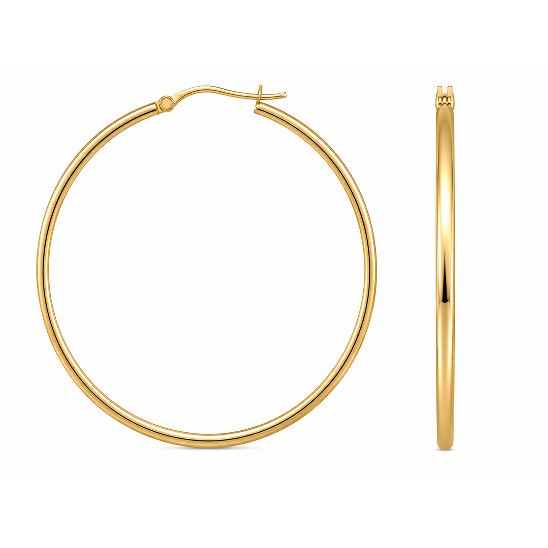 14K Yellow Gold Vermeil 2x40MM French-Lock Tube Hoop Earrings