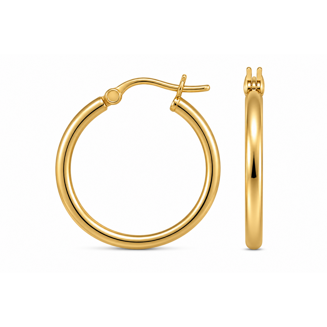 14K Yellow Gold Vermeil 2x14MM French-Lock Tube Hoop Earrings