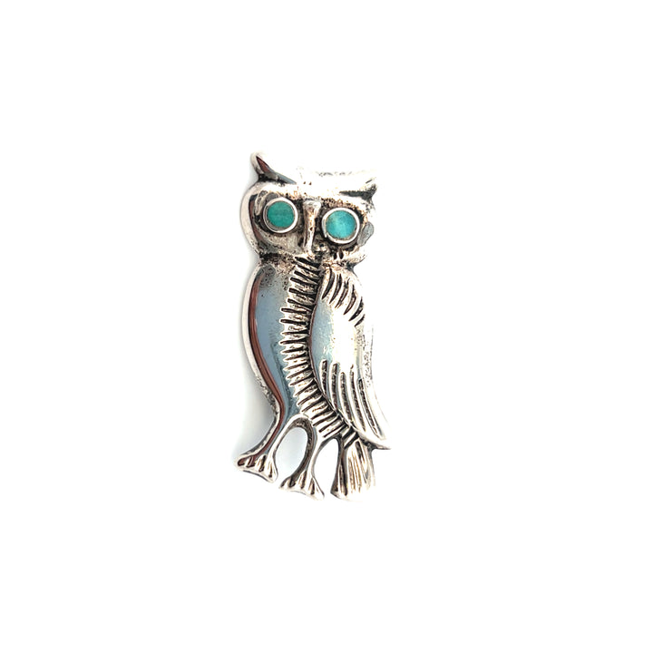 Estate Sterling Silver Turquoise Owl Pin, Vintage