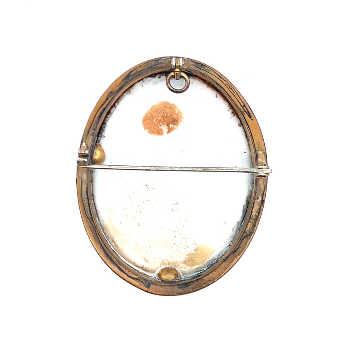 Estate Yellow Base Metal Oval Portrait Pin, Victorian