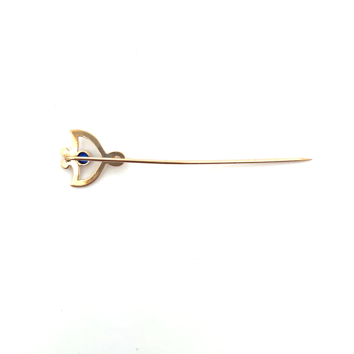 Estate 14KT Yellow Gold Glass & Pearl Stick Pin, ca. 1905