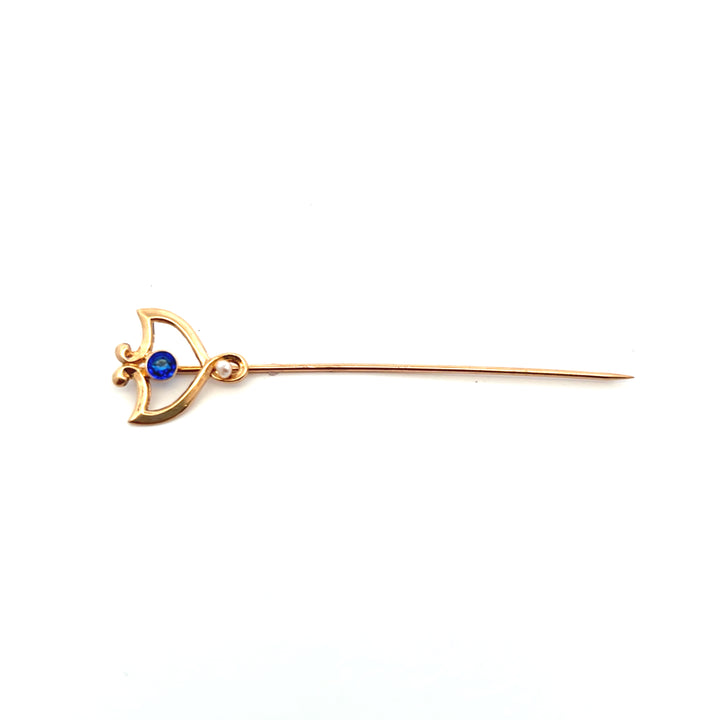 Estate 14KT Yellow Gold Glass & Pearl Stick Pin, ca. 1905