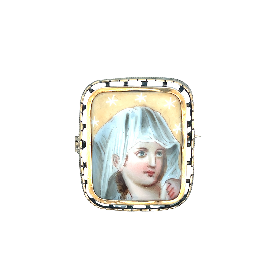 Estate Yellow Gold Filled Cushion Portrait Pin, Victorian