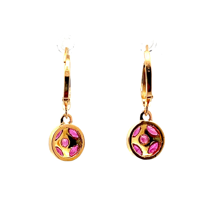 Estate 18KT & 22KT Yellow Gold Ruby Dangle Earrings, ca. 1970's