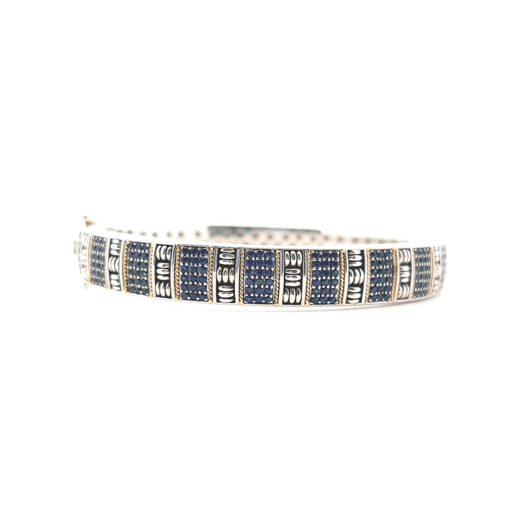 Estate Sterling Silver & 18KT Yellow Gold Sapphire Bangle, ca. 1990's
