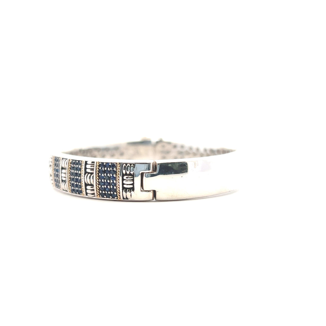 Estate Sterling Silver & 18KT Yellow Gold Sapphire Bangle, ca. 1990's